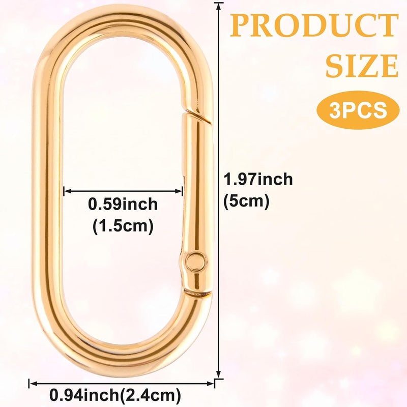 STSTR 3pcs Oval Spring Ring Clips, Metal Keyring Purse Clip, Heavy Duty Opening O Ring Carabiner for Keychains,Backpacks, Keys - Image 2